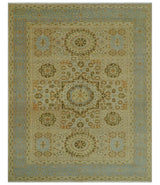 Fine Blue And Beige Traditional Mamluk Design Hand Knotted 8x10 Wool Area Rug