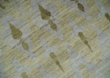 Fine Green 8x10 Hand Knotted Beige, Olive and Silver Traditional Wool Rug