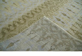 Fine Green 8x10 Hand Knotted Beige, Olive and Silver Traditional Wool Rug