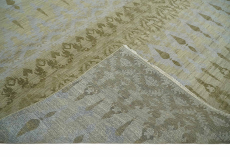 Fine Green 8x10 Hand Knotted Beige, Olive and Silver Traditional Wool Rug