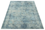 Fine Real Silk 8x10 Hand Knotted Aqua, Camel and Charcoal Antique Traditional Rug