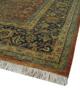 Fine Serapi Hand Knotted 9x12 Rust, Charcoal and Beige Traditional Antique Wool Area Rug