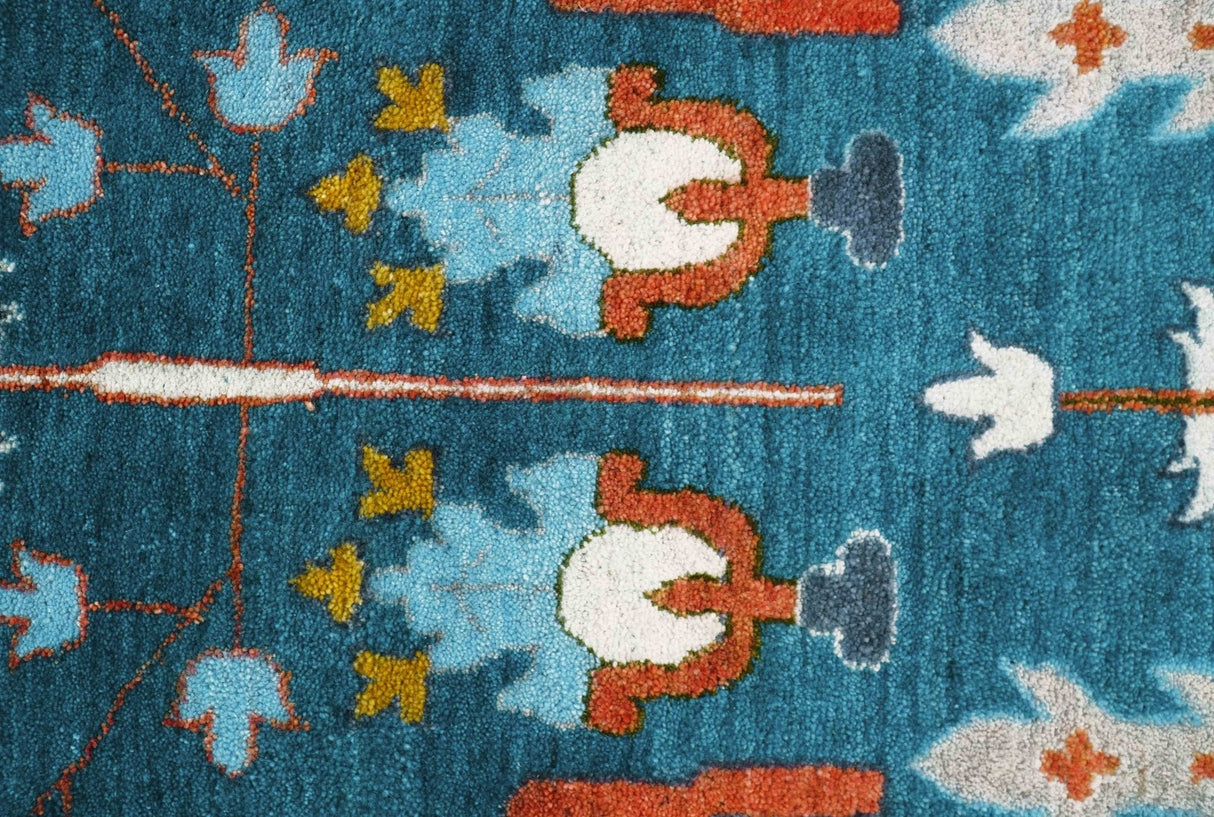 Fine Teal And Ivory Traditional Tree of life Hand Knotted Wool Rug