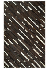 Flatweave Hairon Genuine Leather 5x8, 8x10 and 9x12 Brown Tan and Ivory Area Rug