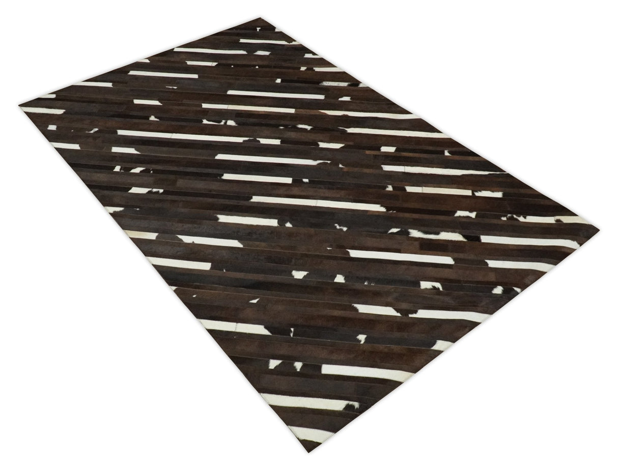 Flatweave Hairon Genuine Leather 5x8, 8x10 and 9x12 Brown Tan and Ivory Area Rug