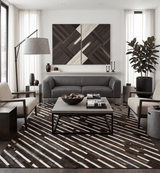 Flatweave Hairon Genuine Leather 5x8, 8x10 and 9x12 Brown Tan and Ivory Area Rug