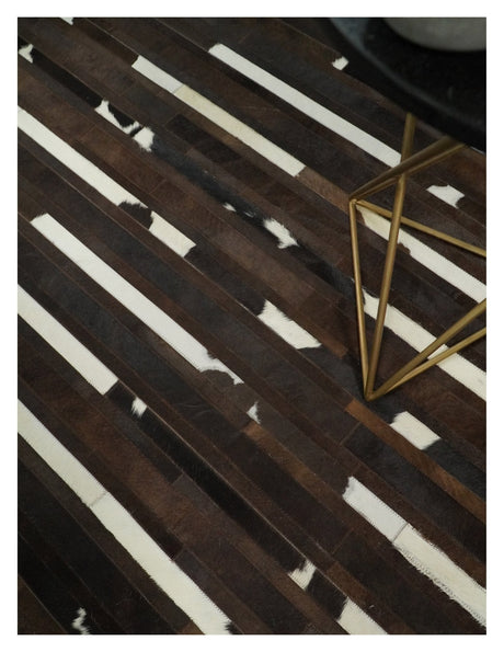 Flatweave Hairon Genuine Leather 5x8, 8x10 and 9x12 Brown Tan and Ivory Area Rug