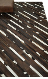 Flatweave Hairon Genuine Leather 5x8, 8x10 and 9x12 Brown Tan and Ivory Area Rug