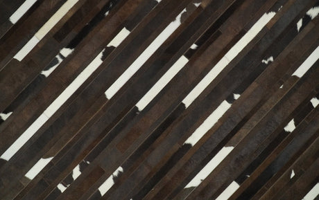 Flatweave Hairon Genuine Leather 5x8, 8x10 and 9x12 Brown Tan and Ivory Area Rug