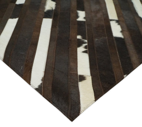 Flatweave Hairon Genuine Leather 5x8, 8x10 and 9x12 Brown Tan and Ivory Area Rug