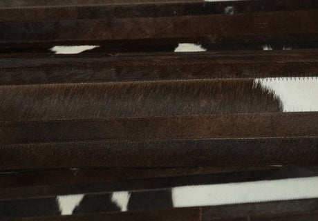 Flatweave Hairon Genuine Leather 5x8, 8x10 and 9x12 Brown Tan and Ivory Area Rug