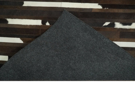 Flatweave Hairon Genuine Leather 5x8, 8x10 and 9x12 Brown Tan and Ivory Area Rug