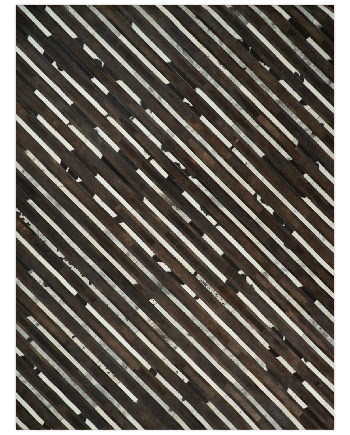 Flatweave Hairon Genuine Leather 5x8, 8x10 and 9x12 Brown Tan and Ivory Area Rug