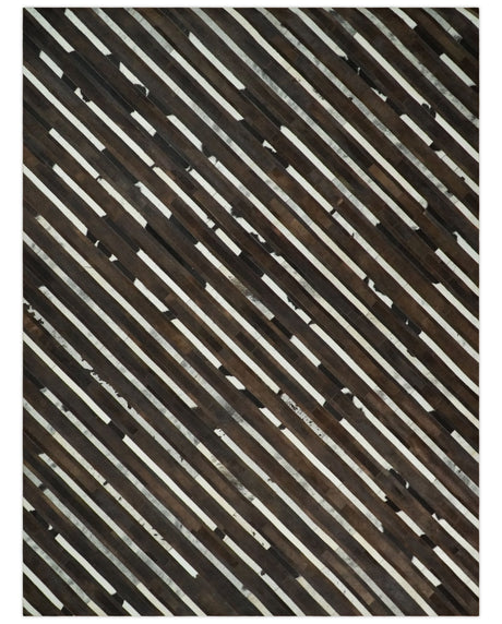 Flatweave Hairon Genuine Leather 5x8, 8x10 and 9x12 Brown Tan and Ivory Area Rug