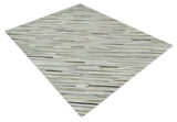 Flatweave Hairon Genuine Leather Stripe Design Beige and Ivory Area Rug