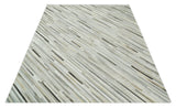 Flatweave Hairon Genuine Leather Stripe Design Beige and Ivory Area Rug