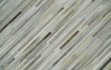Flatweave Hairon Genuine Leather Stripe Design Beige and Ivory Area Rug