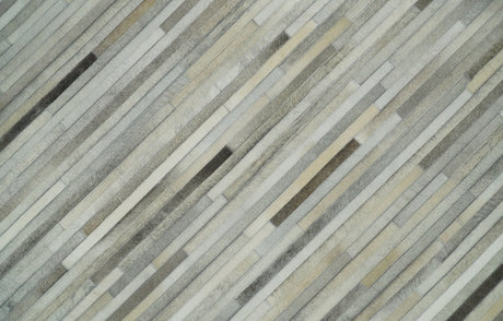 Flatweave Hairon Genuine Leather Stripe Design Beige and Ivory Area Rug