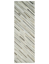 Flatweave Hairon Genuine Leather Stripe Design Beige and Ivory Area Rug