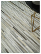 Flatweave Hairon Genuine Leather Stripe Design Beige and Ivory Area Rug