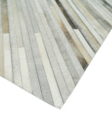 Flatweave Hairon Genuine Leather Stripe Design Beige and Ivory Area Rug
