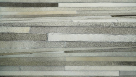 Flatweave Hairon Genuine Leather Stripe Design Beige and Ivory Area Rug