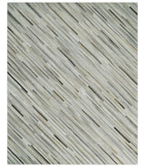 Flatweave Hairon Genuine Leather Stripe Design Beige and Ivory Area Rug