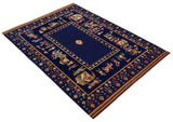 Flatwoven 5x7 Navy Blue Indian Wedding Soumak Rug, Hand Spun Wool Rug | KNT40
