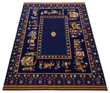 Flatwoven 5x7 Traditional Navy Blue Hand Woven Wool Rug