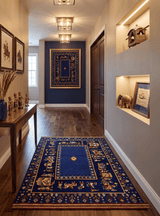 Flatwoven 5x7 Traditional Navy Blue Hand Woven Wool Rug