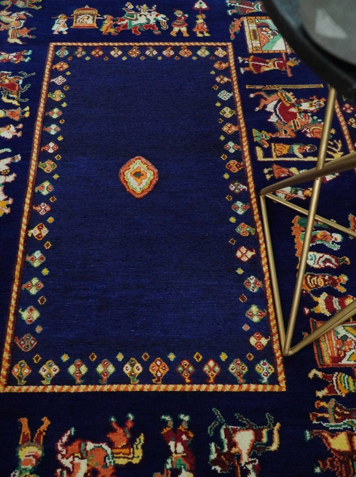 Flatwoven 5x7 Traditional Navy Blue Hand Woven Wool Rug