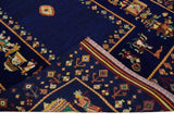 Flatwoven 5x7 Traditional Navy Blue Hand Woven Wool Rug
