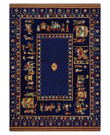 Flatwoven 5x7 Traditional Navy Blue Hand Woven Wool Rug
