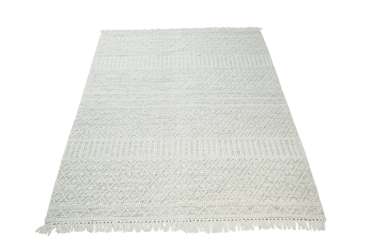 Flatwoven Dhurrie Woolen Chunky and Soft White Wool Area Rug, Living Room and Kids Rug | CAL1-Area Rug-Parc Decor