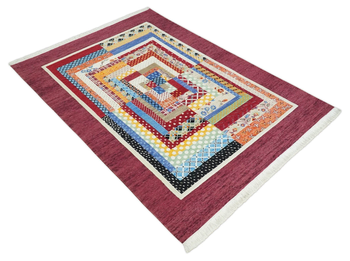 Flatwoven Modern Geometric 5x7 Multicolor Wool Hand Made Rug