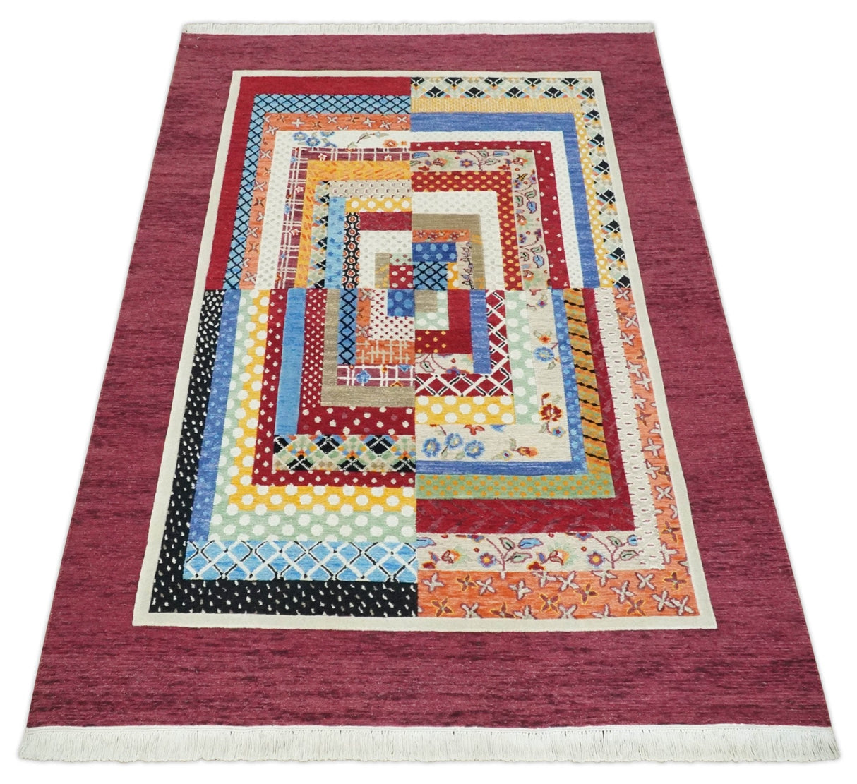 Flatwoven Modern Geometric 5x7 Multicolor Wool Hand Made Rug