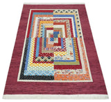 Flatwoven Modern Geometric 5x7 Multicolor Wool Hand Made Rug