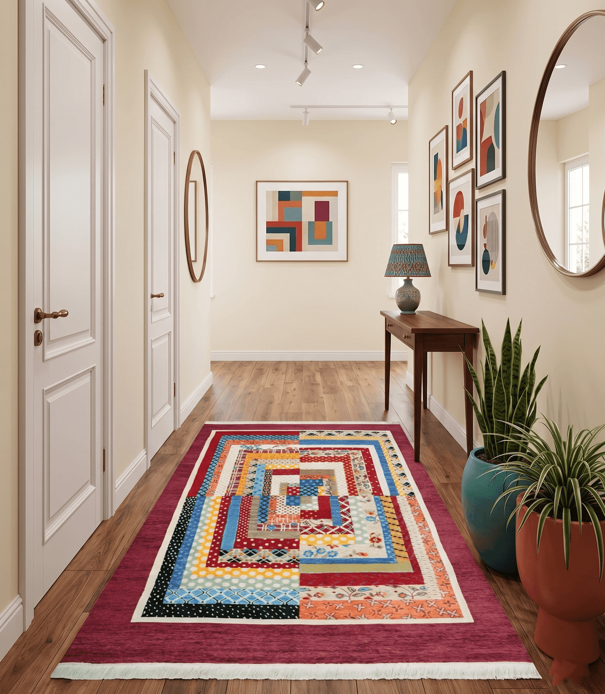 Flatwoven Modern Geometric 5x7 Multicolor Wool Hand Made Rug