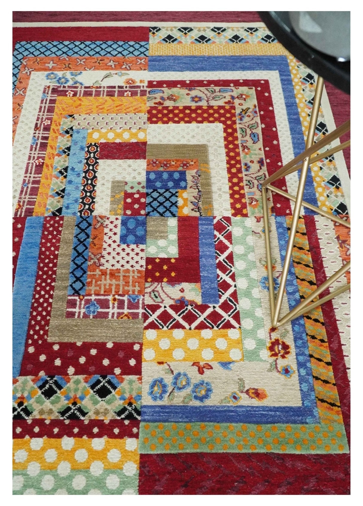 Flatwoven Modern Geometric 5x7 Multicolor Wool Hand Made Rug