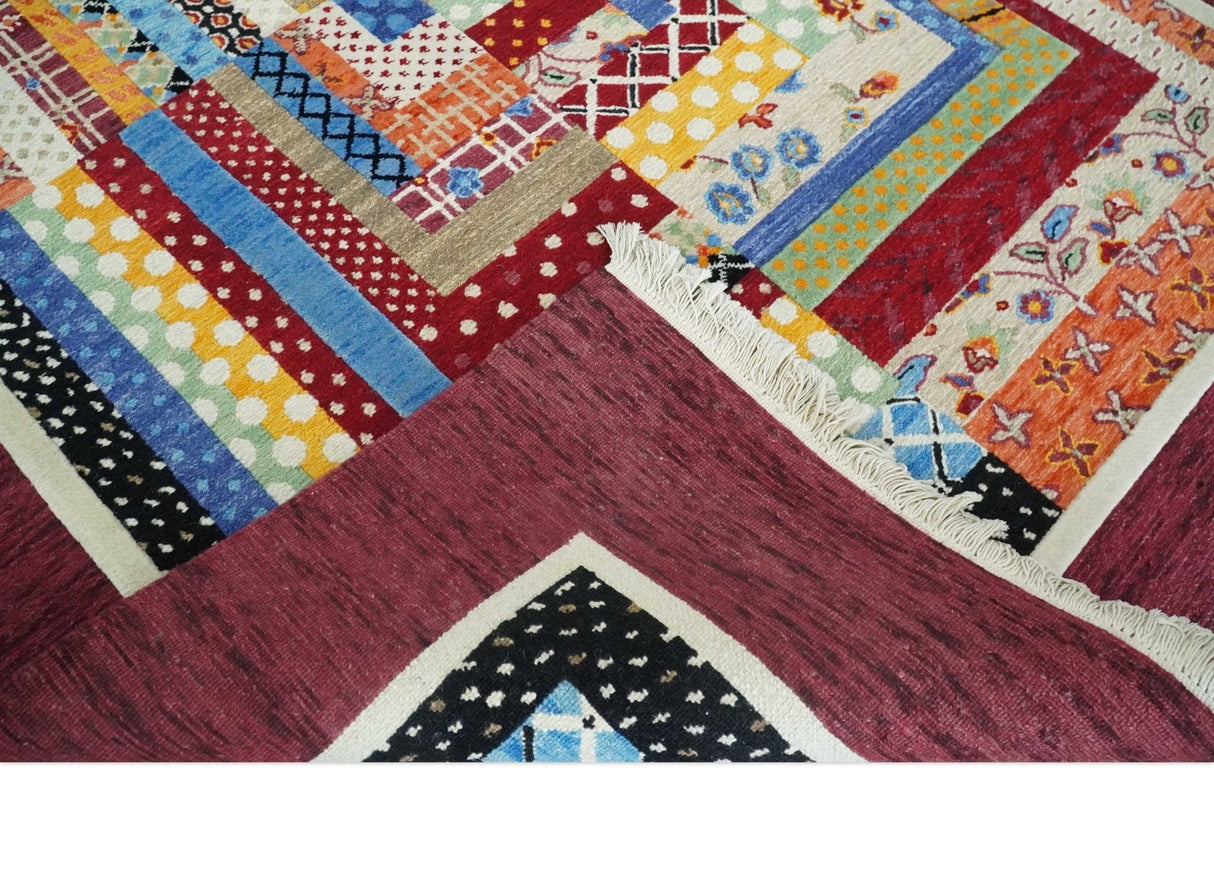 Flatwoven Modern Geometric 5x7 Multicolor Wool Hand Made Rug