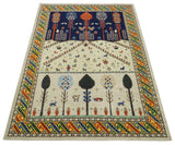 Flatwoven Weave 5x7 Beige and Blue Tribal Wool Hand Woven Southwestern Gabbeh Rug