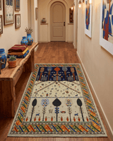 Flatwoven Weave 5x7 Beige and Blue Tribal Wool Hand Woven Southwestern Gabbeh Rug