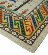 Flatwoven Weave 5x7 Beige and Blue Tribal Wool Hand Woven Southwestern Gabbeh Rug