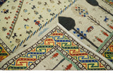 Flatwoven Weave 5x7 Beige and Blue Tribal Wool Hand Woven Southwestern Gabbeh Rug