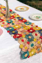 Fleur Raffia Flower Table Runner, Multicolor Flowers Woven Tabletop-tabletop-Parc Decor