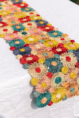 Fleur Raffia Flower Table Runner, Multicolor Flowers Woven Tabletop-tabletop-Parc Decor