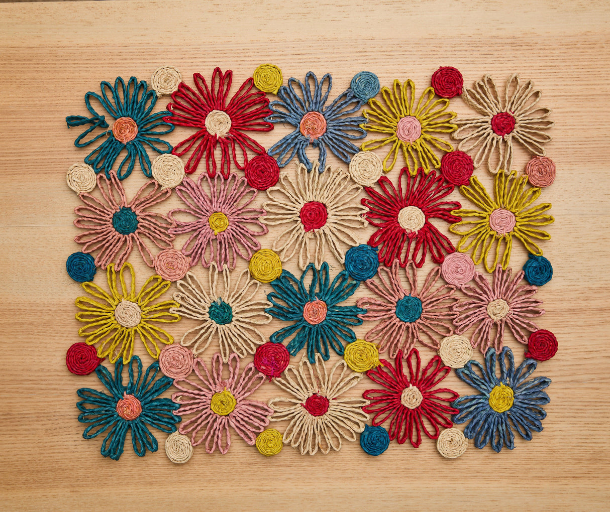 Fleur Raffia placemat, Multicolor Flowers woven tabletop-table tops-Parc Decor