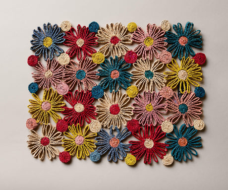 Fleur Raffia placemat, Multicolor Flowers woven tabletop-table tops-Parc Decor