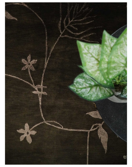Floral 6x8 Dark Brown and Copper Wool and Silk Hand Woven Rug