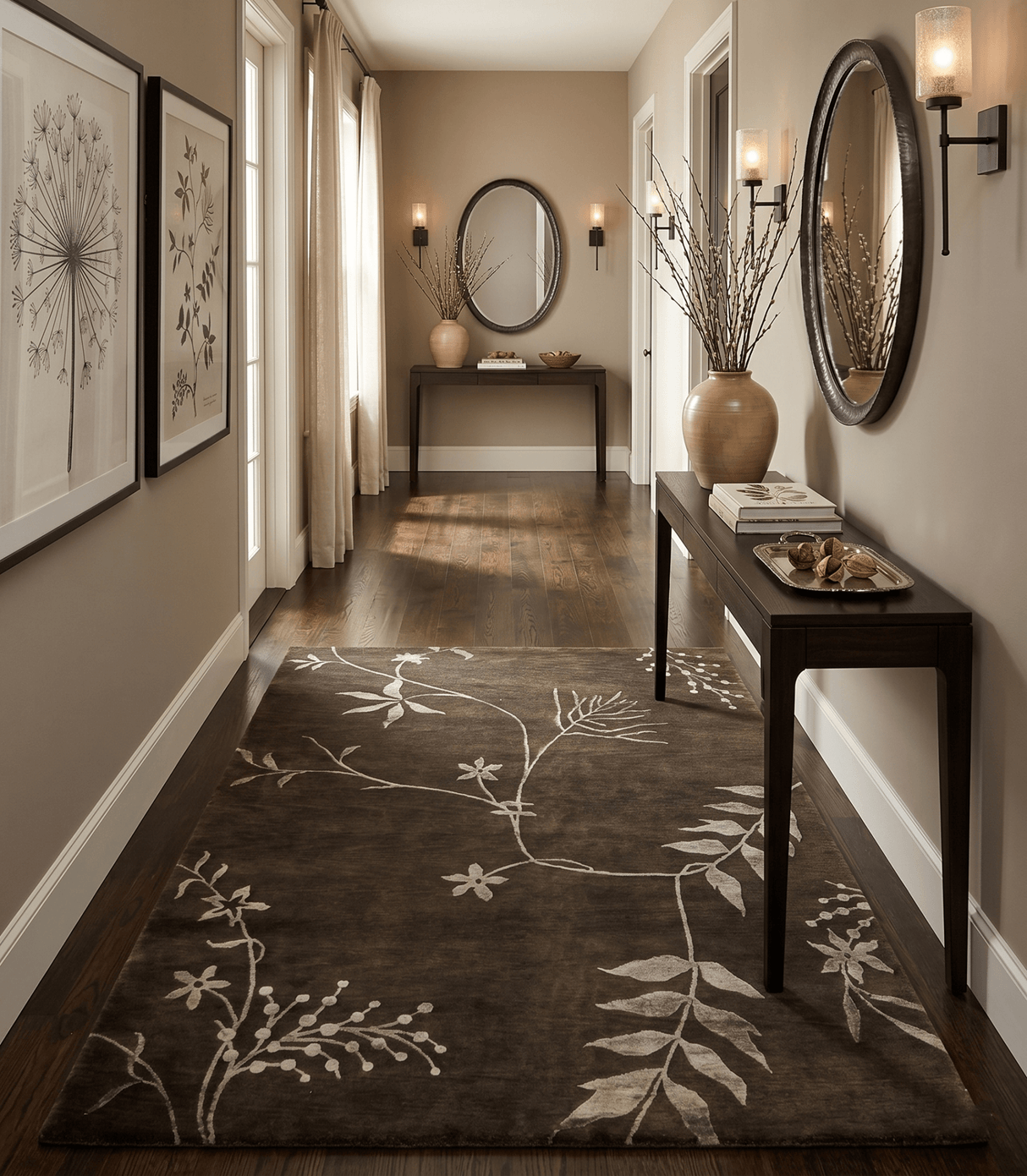 Floral 6x8 Dark Brown and Copper Wool and Silk Hand Woven Rug